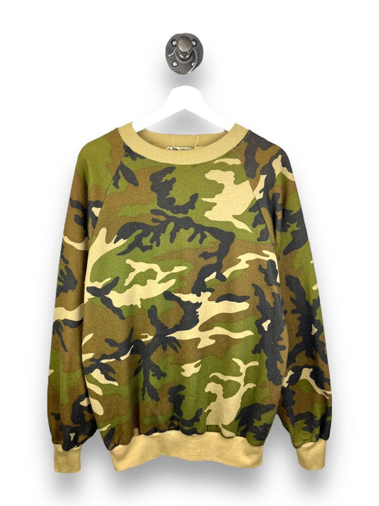 Vintage 90s Duck Bay Woodland Camo All Over Print Crewneck Sweatshirt Size Large