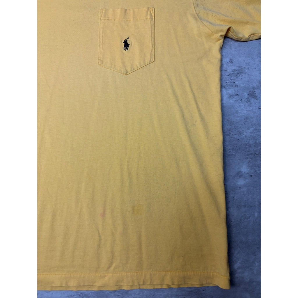 Vintage 90s Polo Ralph Lauren Embroidered Pony Yellow Pocket T-Shirt Size Large