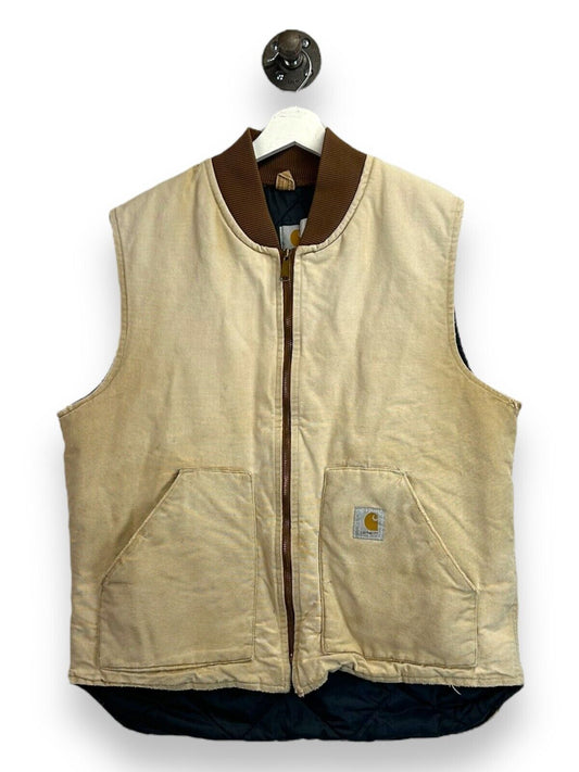 Vintage Carhartt Quilted Lined Canvas Work Wear Vest Size Large Beige