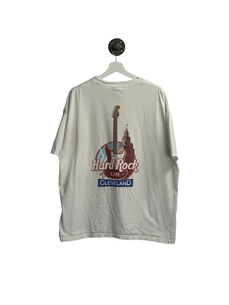 Vintage 90s Hard Rock Cafe Cleveland Guitar Graphic T-Shirt Size XL White