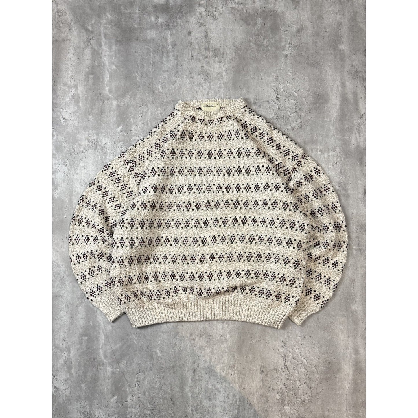 Vintage Eddie Bauer Diamond Striped Print Pullover Knit Sweater Size XL