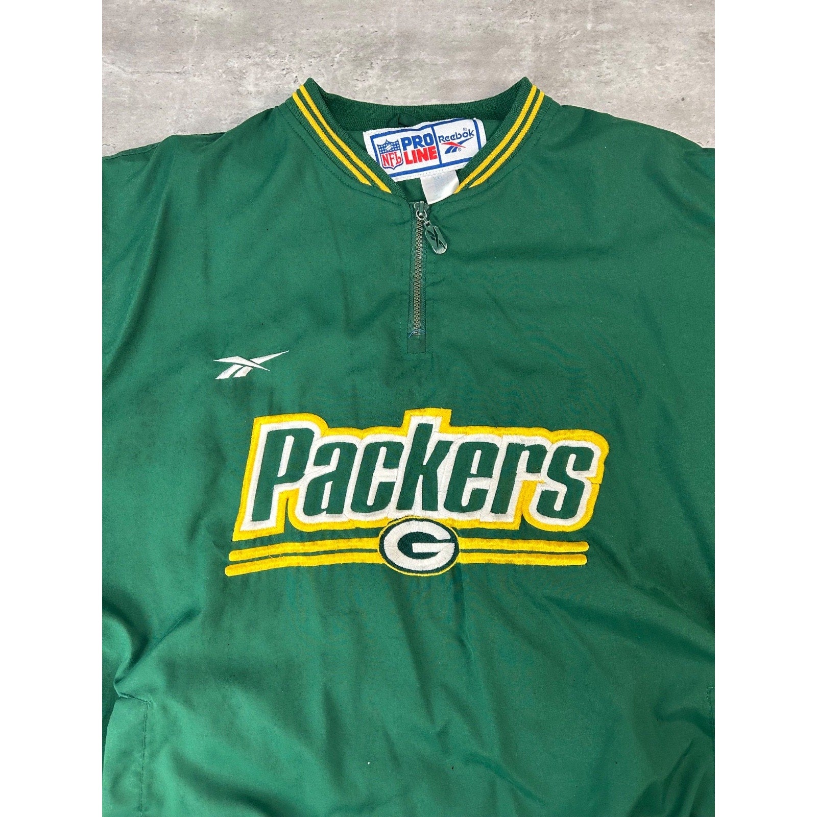 Vintage Green Bay Packers NFL Reebok Pullover Windbreaker Jacket Size 2XL