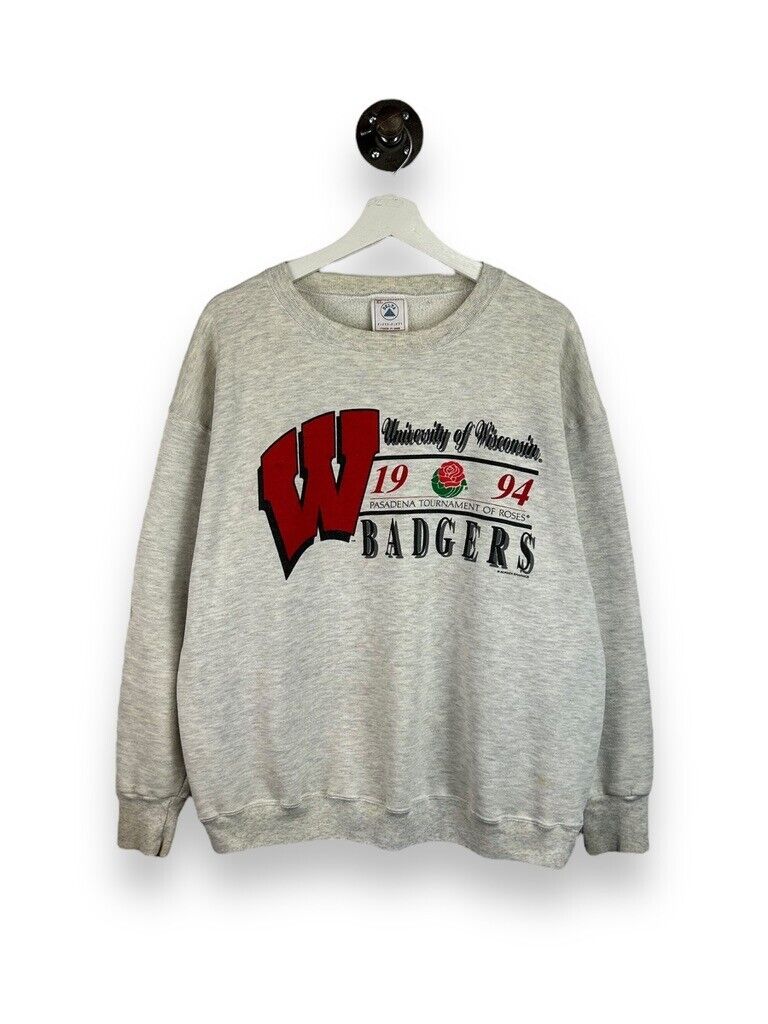 Vintage 1994 Wisconsin Badgers NCAA Rose Bowl Football Sweatshirt Size XL Gray