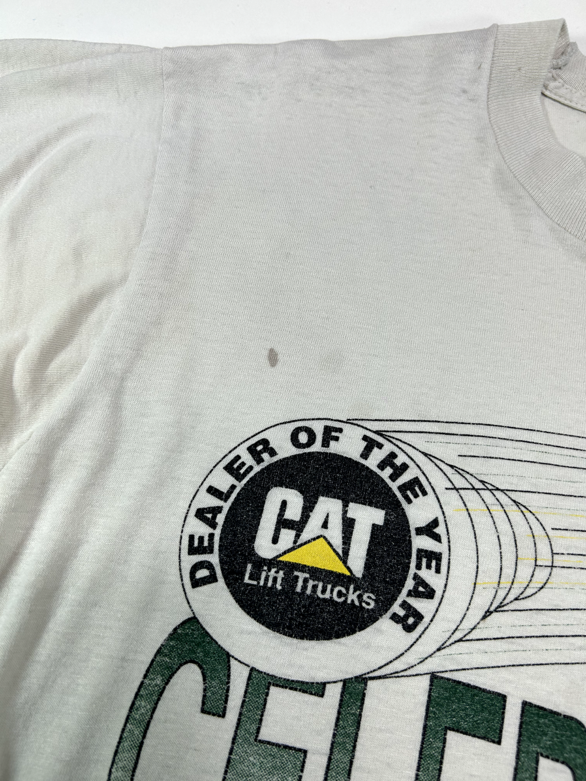 Vintage 90s CAT Dealer Of The Year Baseball Graphic T-Shirt Size Large Gray