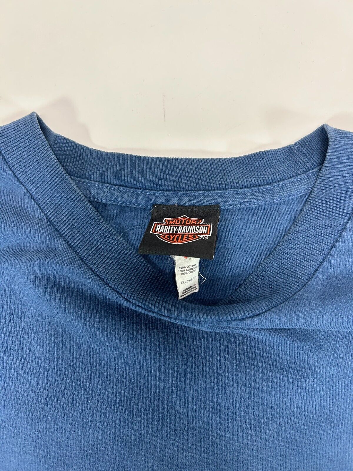 Harley Davidson Motorcycles Logo Graphic Pocket T-Shirt Size 2XL Blue