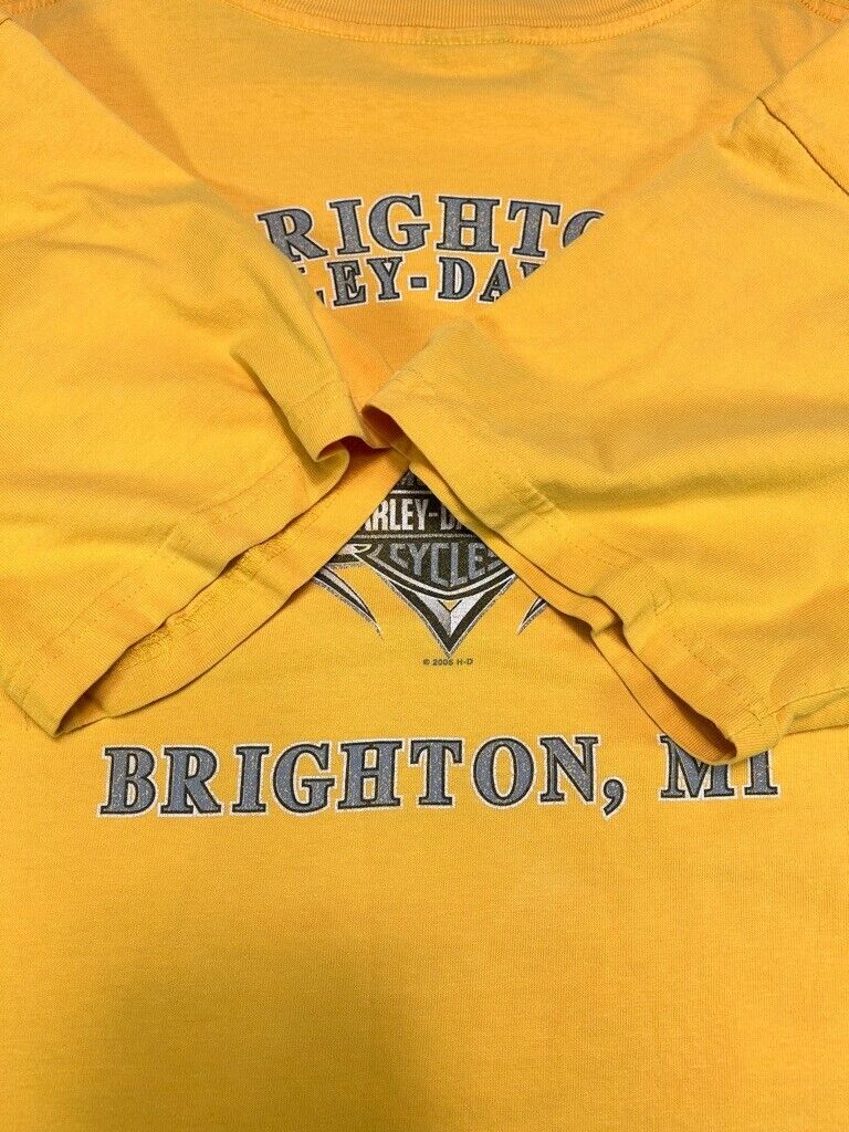 Harley Davidson Motorcycles Michigan Spell Out Graphic T-Shirt Size 2XL Yellow