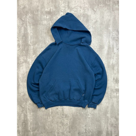 Vintage Russell Athletics Pullover Blank Storm Blue Hooded Sweatshirt Size Large