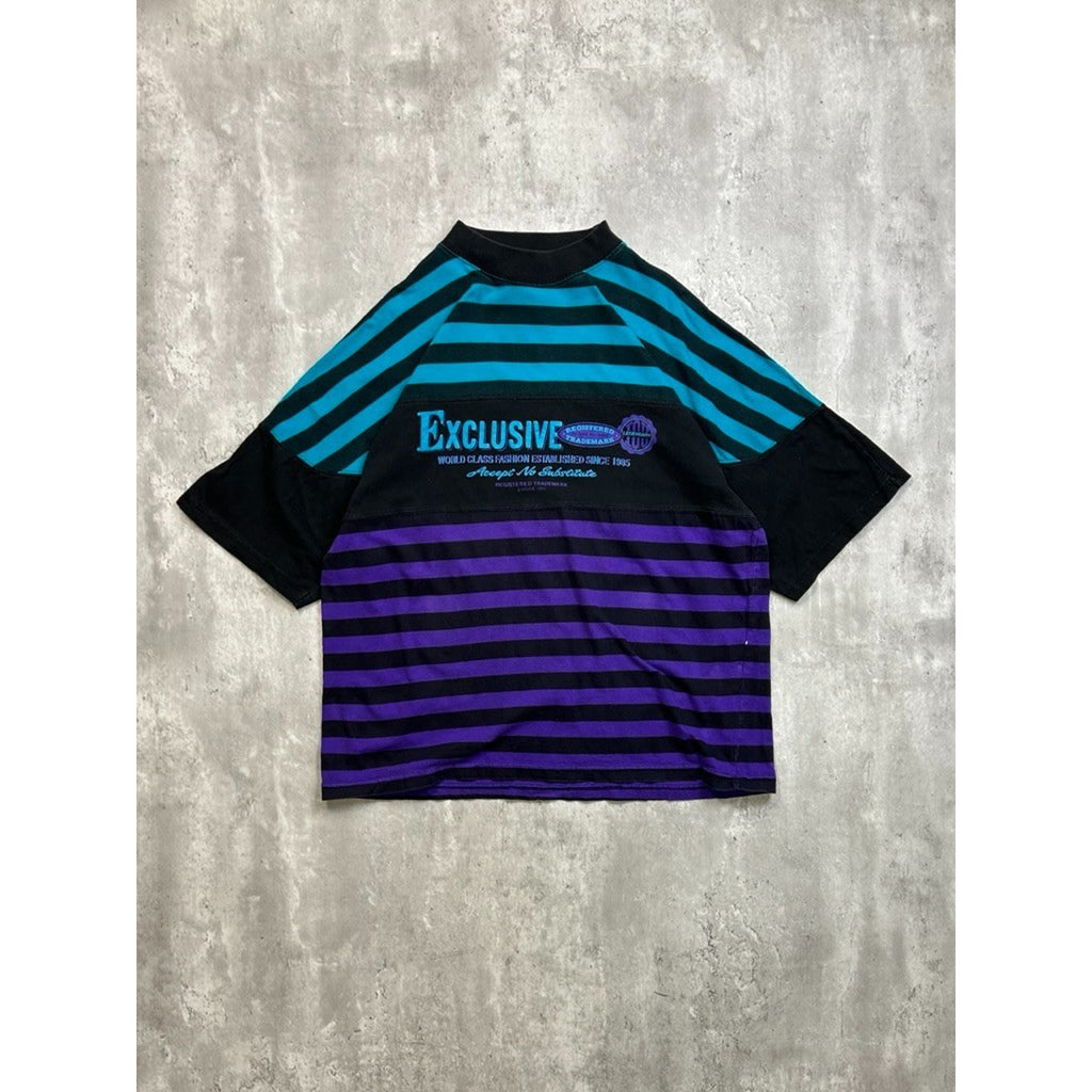 Vintage I.O.U Exclusive Striped Spellout Graphic T-Shirt Size XL