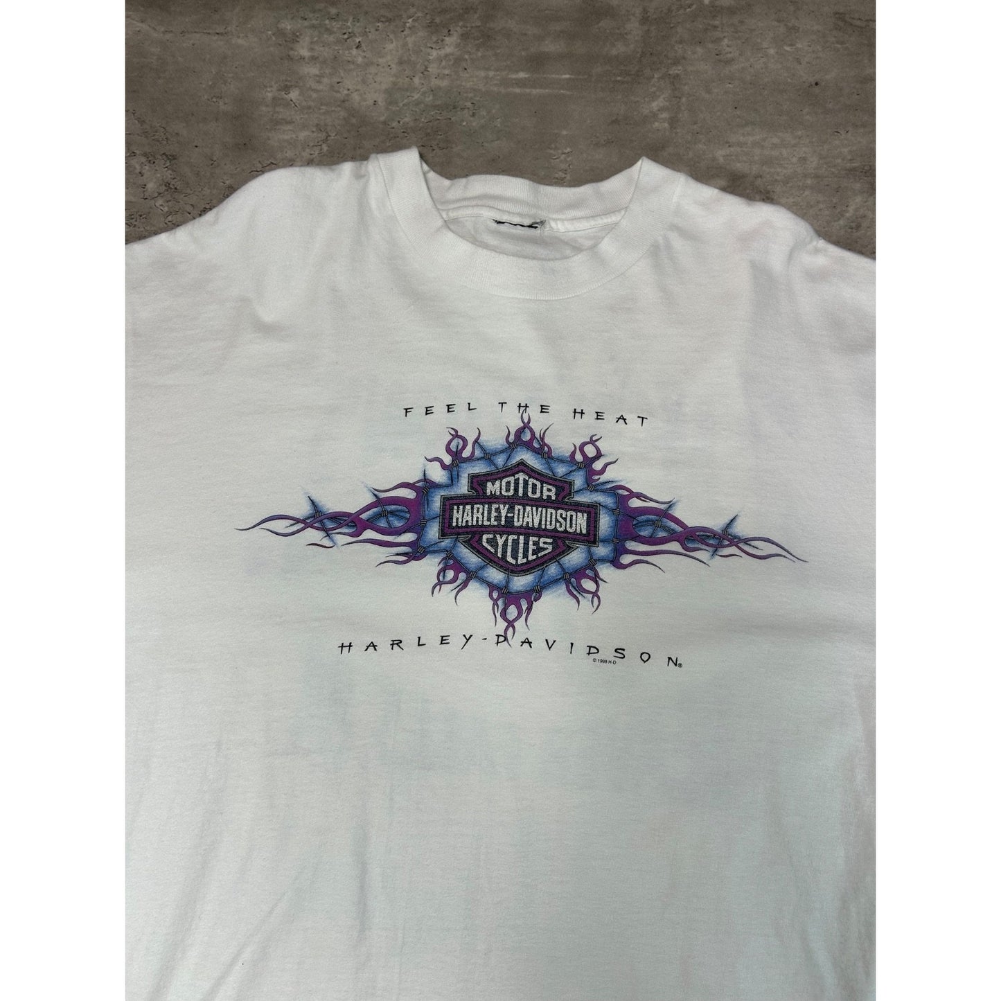 Vintage 1998 Harley Davidson Classic Logo Flame Sleeve T-Shirt Size XL