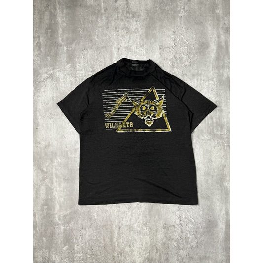 Vintage 1980s Western Wayne Wildcats Collegiate Graphic T-Shirt Size Large Black