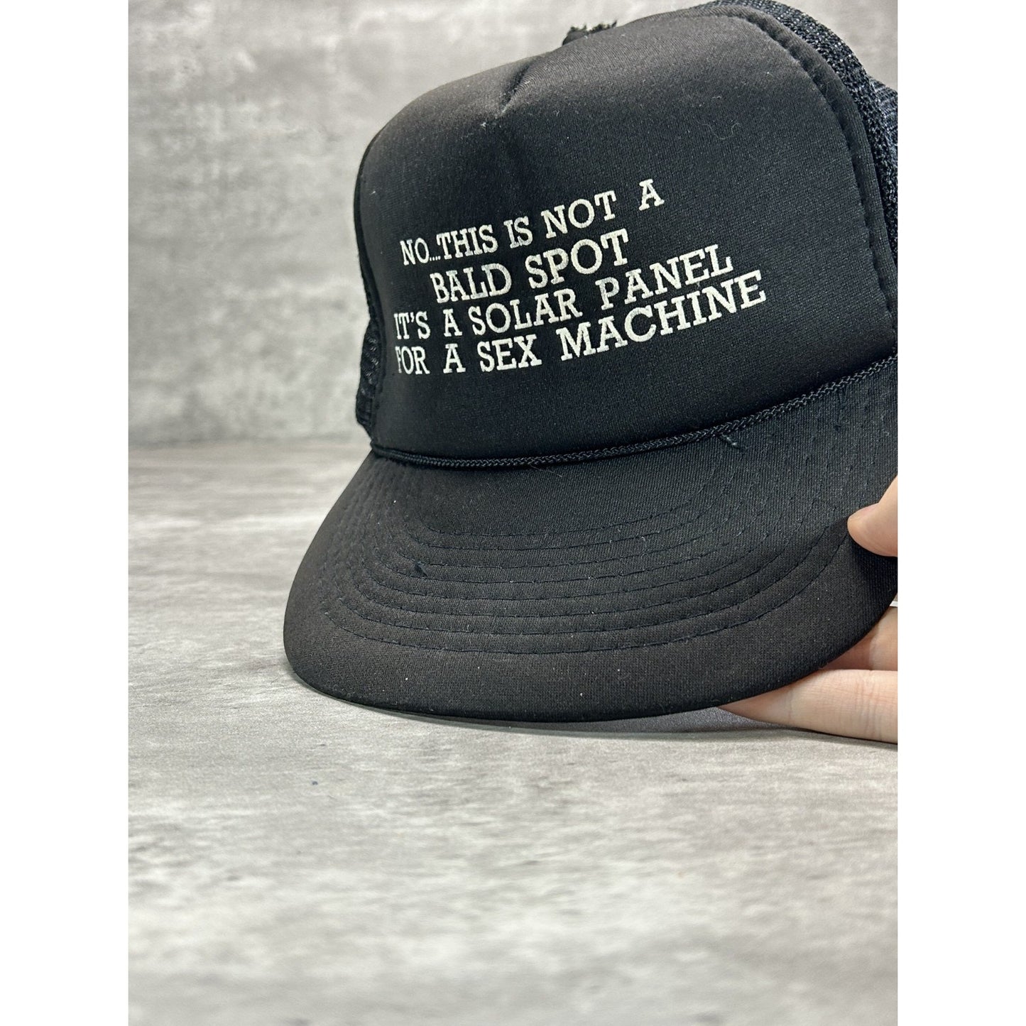 Vintage 80s Not A Bald Spot Comedy Slogan Trucker Snapback Hat OSFA Black