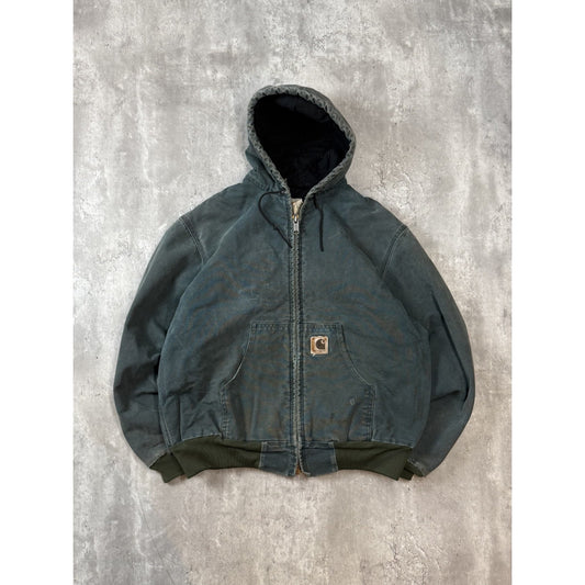 Vintage Carhartt Quilted Lined Canvas Workwear Hooded Active Jacket Size Large