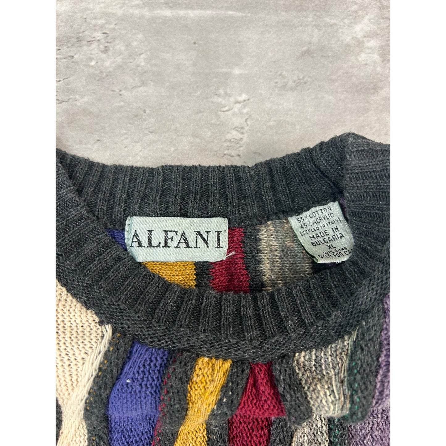 Vintage 90s Alfani 3D Striped Print Pullover Knit Sweater Size XL