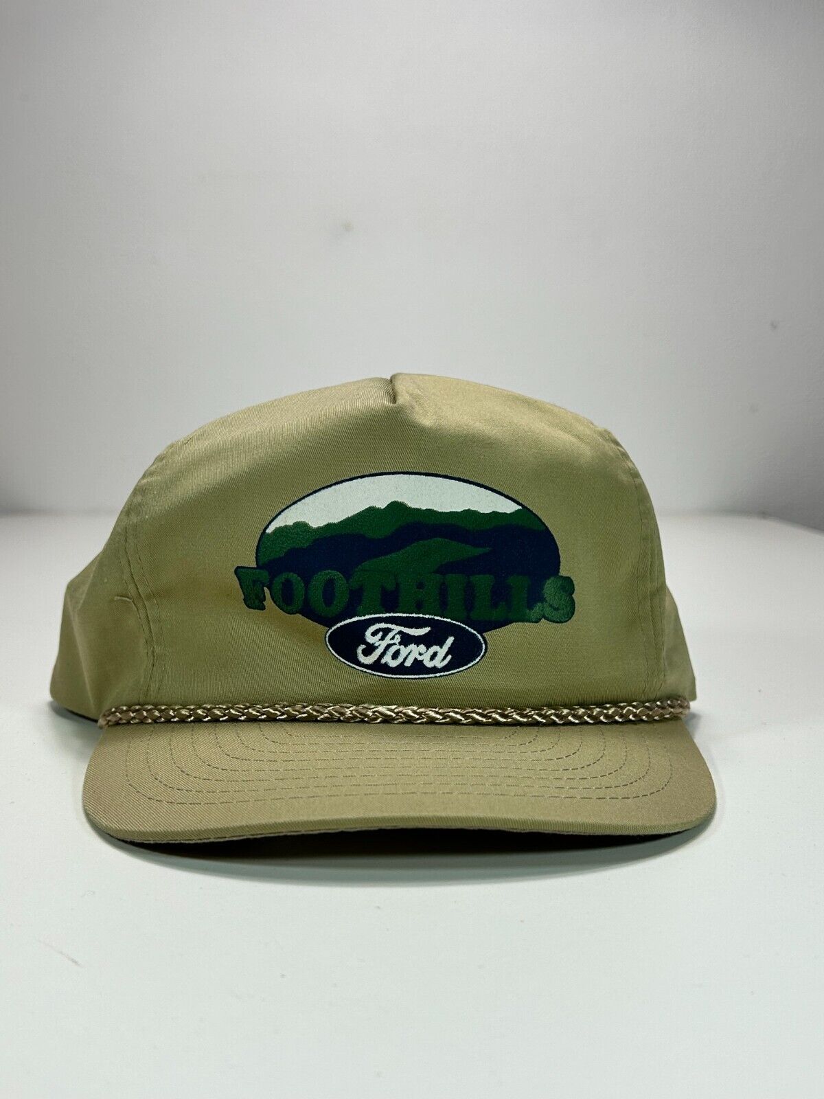 Vintage 80s/90s Ford Foothills Graphic Spell Out Snapback Hat OSFA Beige