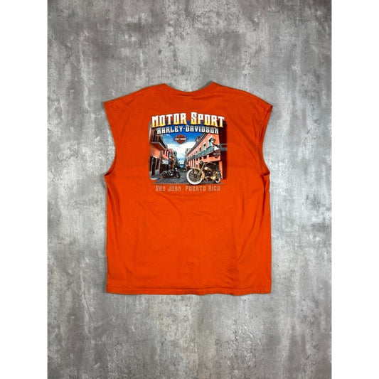 Vintage Harley Davidson Graphic Spellout Sleeveless T-Shirt Size XXL Orange