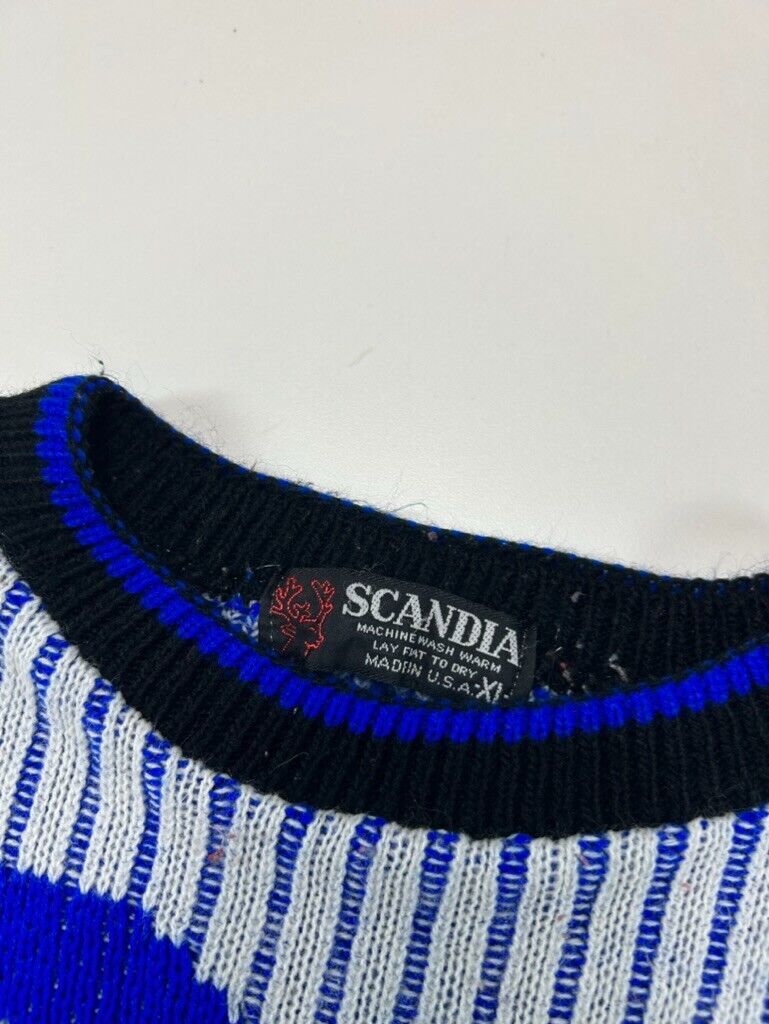 Vintage 90s Scandia Abstract Pattern Print Knit Sweater Size XL Made In USA