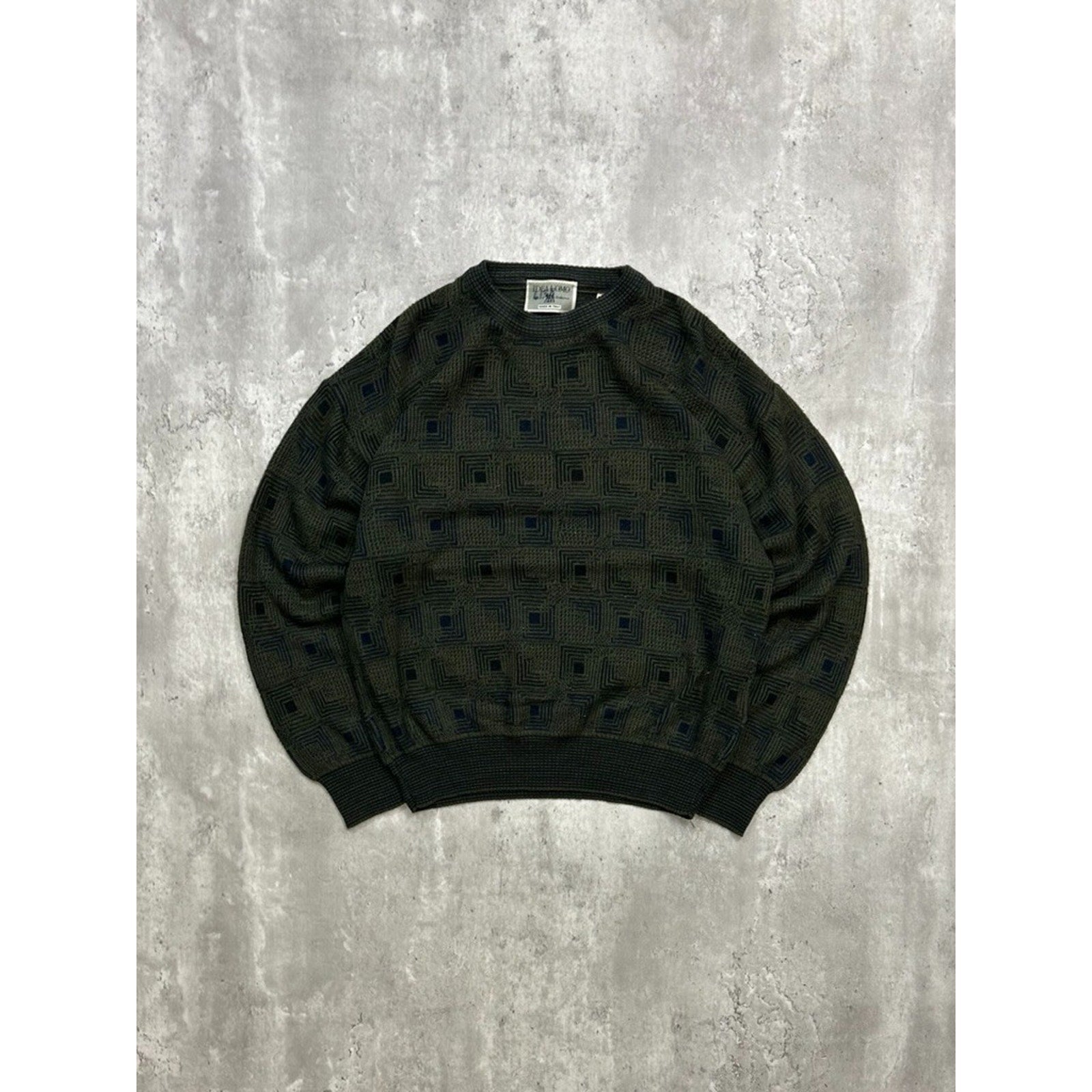 Vintage 90s Idea Lomo Abstract Checkered Print Knit Sweater Size Small