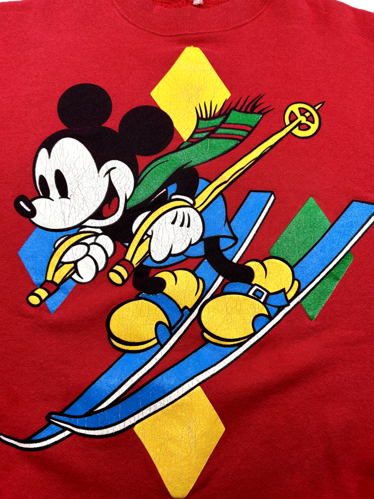 Vintage 90s Mickey Mouse Disney Skiing Graphic Sweatshirt Size Large Red