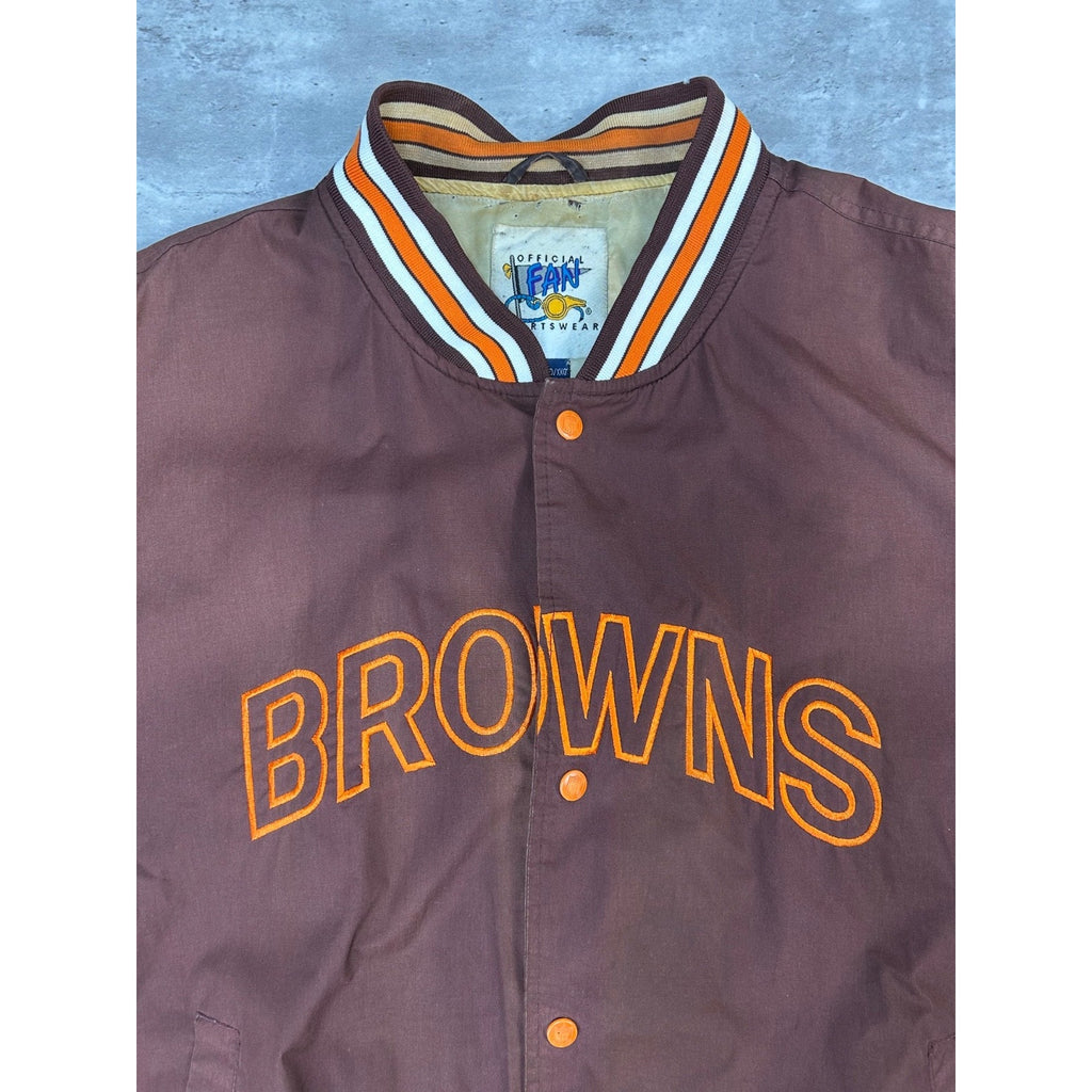Vintage 90s Cleveland Browns NFL Embroidered Football Bomber Jacket Size 2XL