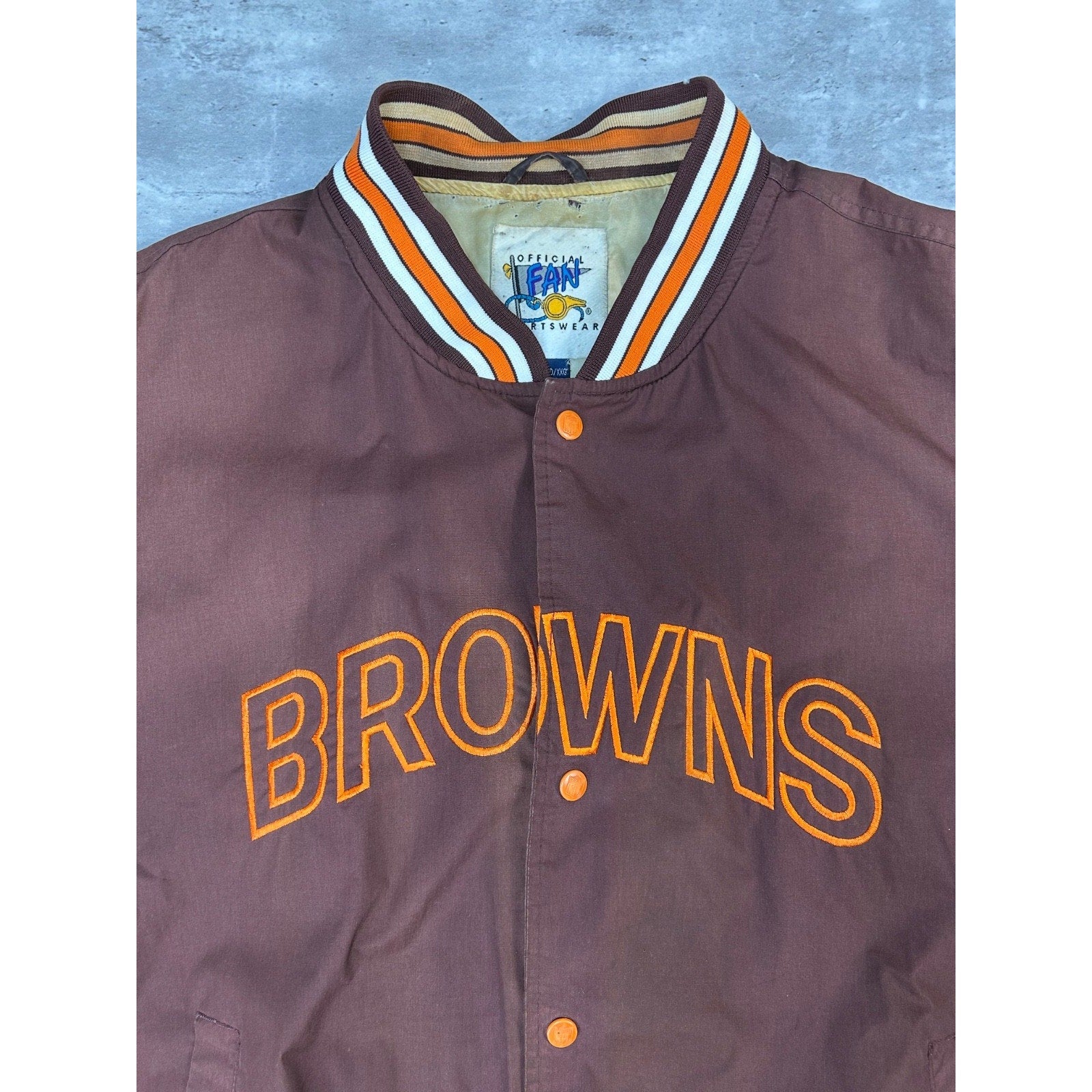 Vintage 90s Cleveland Browns NFL Embroidered Football Bomber Jacket Size 2XL
