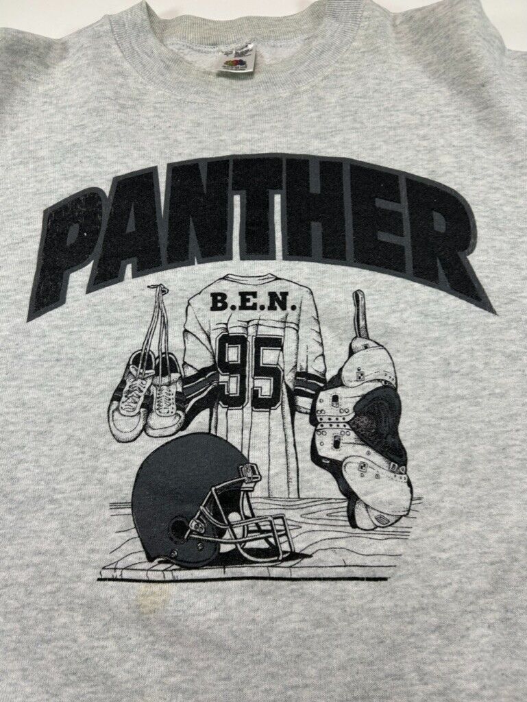 Vintage 90s Panther Football Equipment Graphic Sweatshirt Size Large Gray