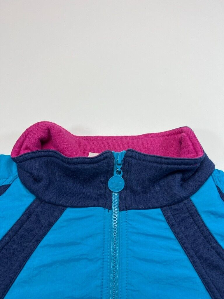 Vintage 80s Adidas Embroidered Trefoil Panelled Nylon Jacket Size Large Blue