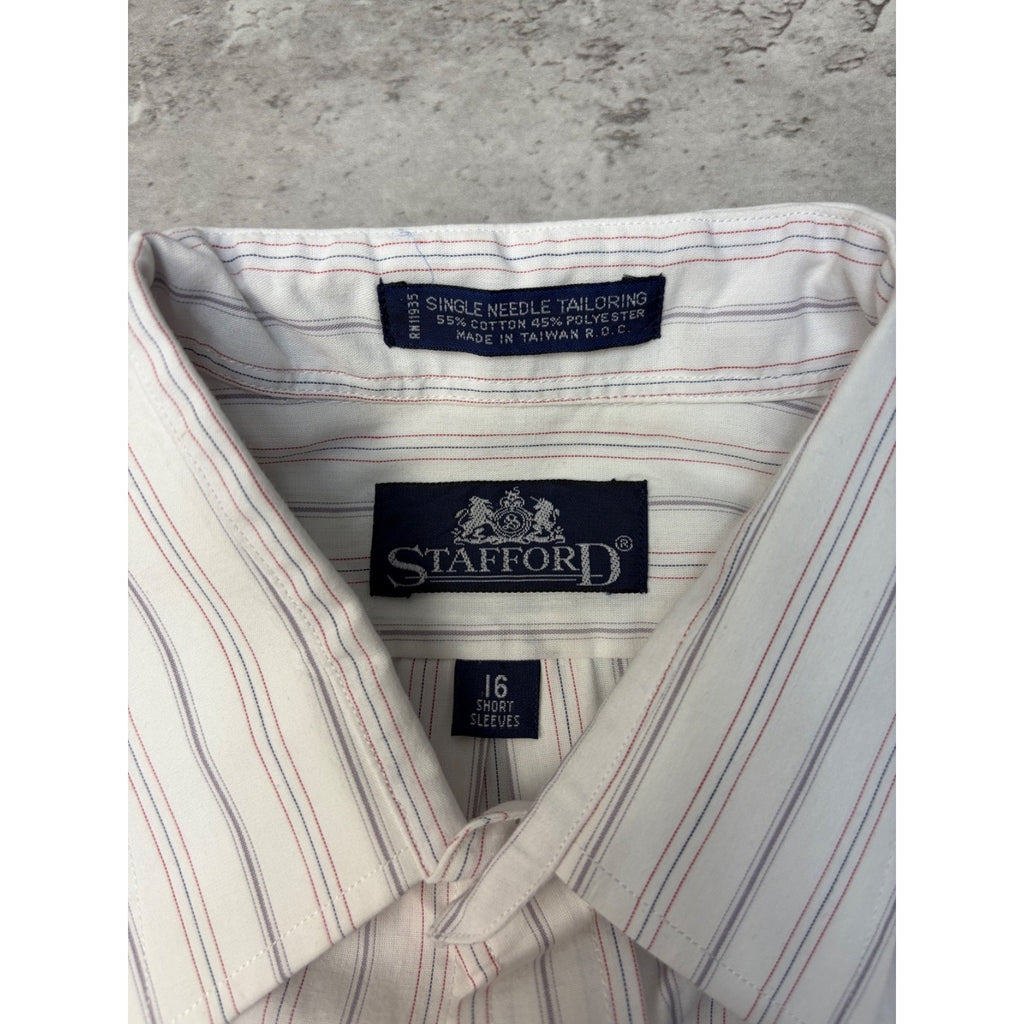 Stafford Striped Single Pocket Reworked Cropped Button Up Shirt Size Large