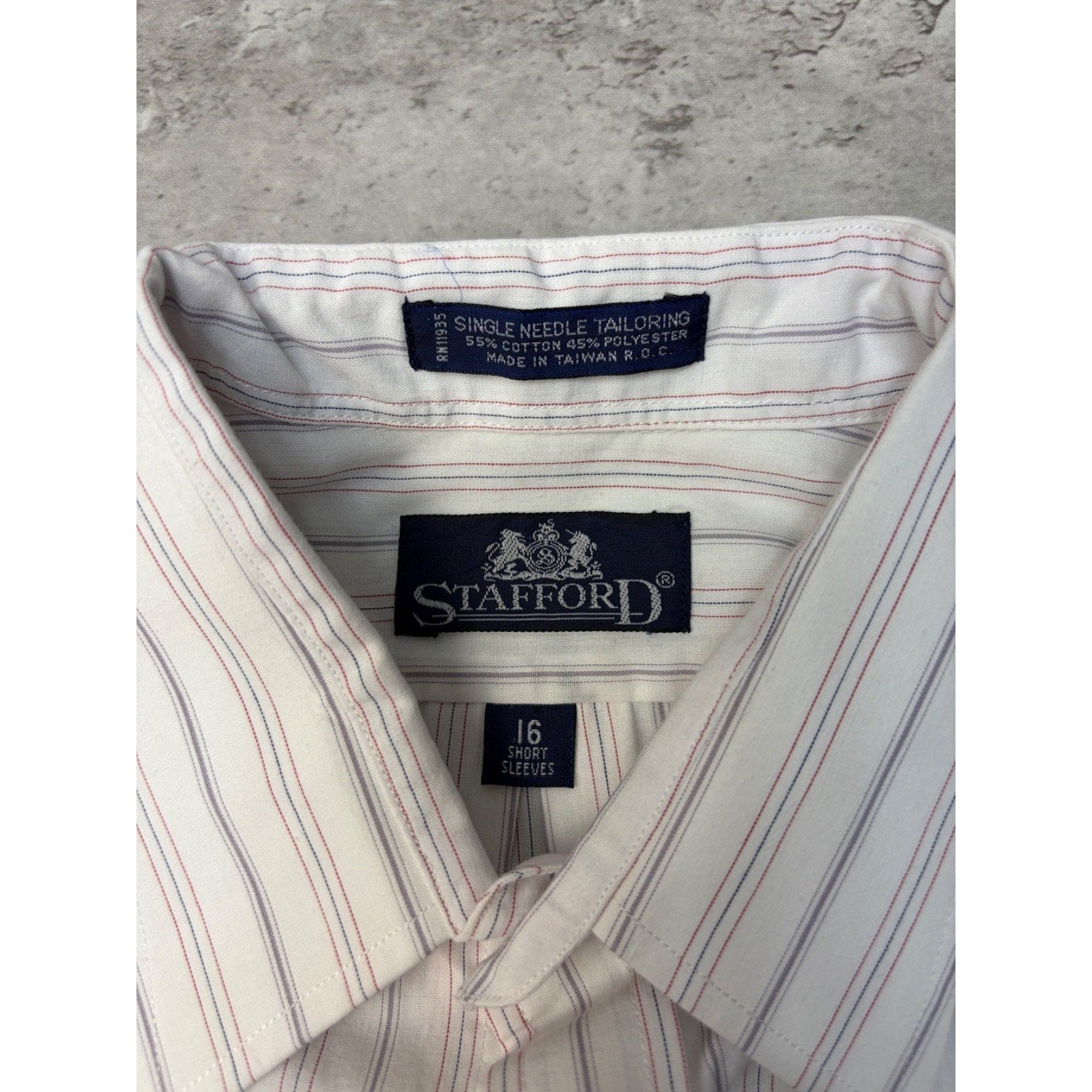 Stafford Striped Single Pocket Reworked Cropped Button Up Shirt Size Large