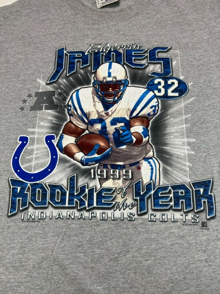 Vintage Edgerrin James Indianapolis Colts NFL ROTY Graphic T-Shirt Size XL Gray