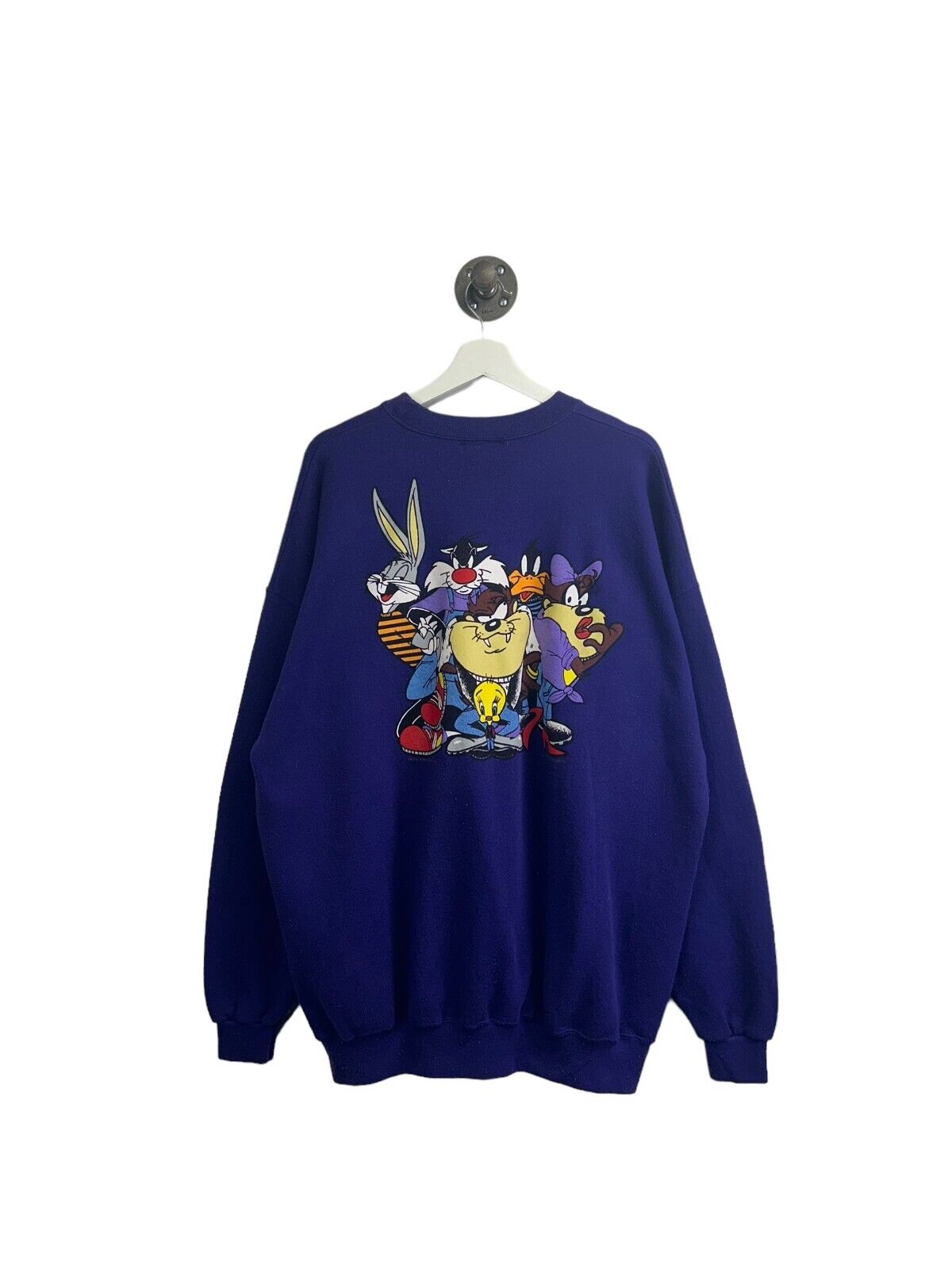 Vintage 1995 Looney Tunes Crew Logo Front And Back Sweatshirt Sz 3XL 90s Purple