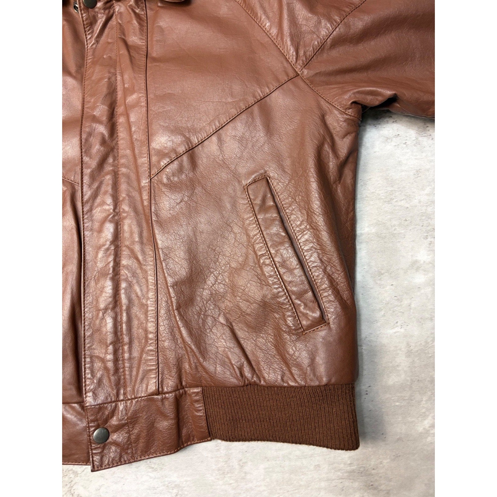 Vintage Hill & Archer Brown Leather Bomber Jacket Size Medium
