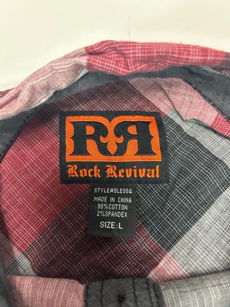 Rock Revival Embroidered Double Pocket Long Sleeve Button Up Shirt Size Large