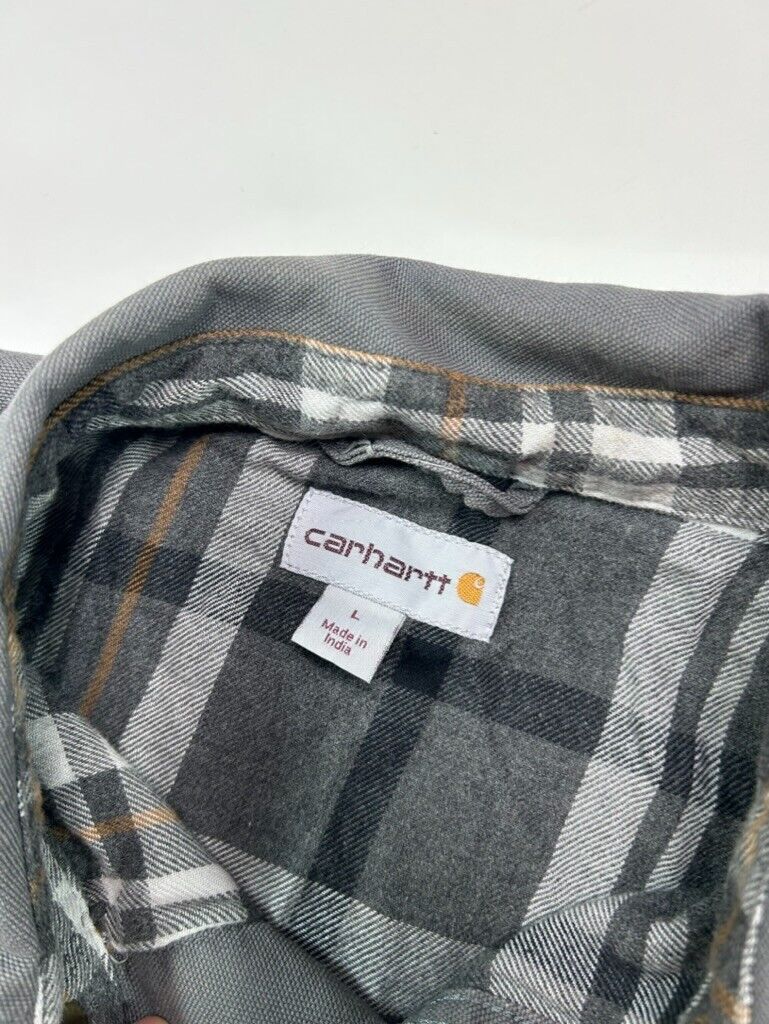 VTG Carhartt Plaid Lined Canavs Work Wear Long Sleeve Button Up Shirt Sz Large