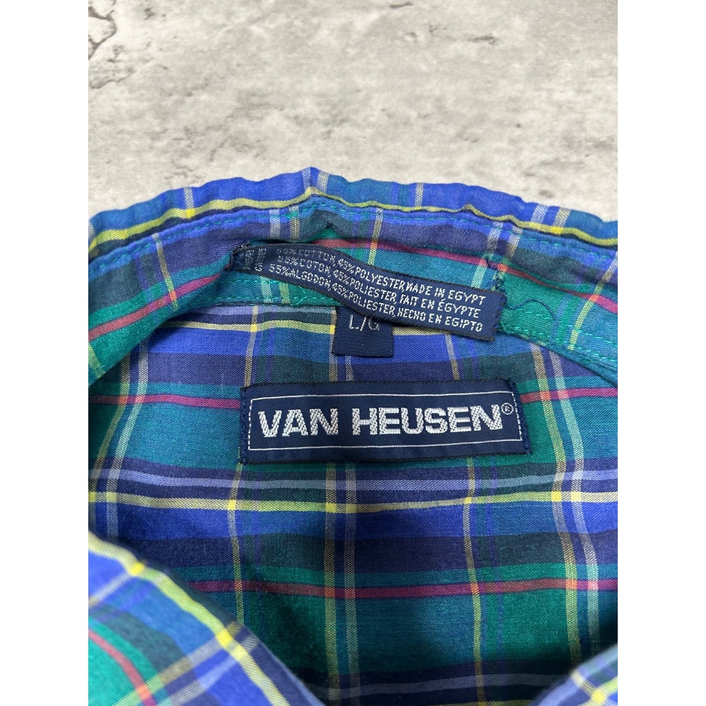 Vintage Van Heusen Plaid Short Sleeve Cropped Reworked Button Up Shirt Sz Large