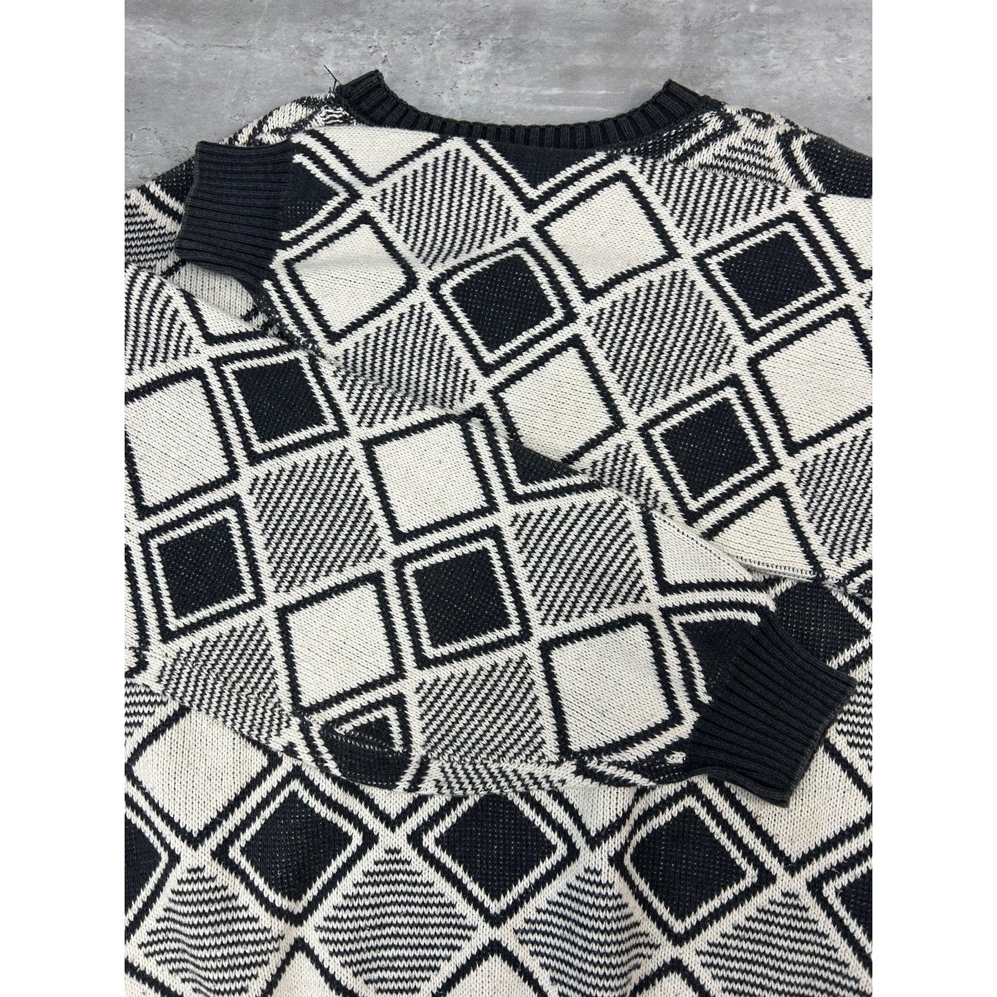 Vintage 90s Ron Chereskin Diamond Checkered Print Knit Sweater Size Large