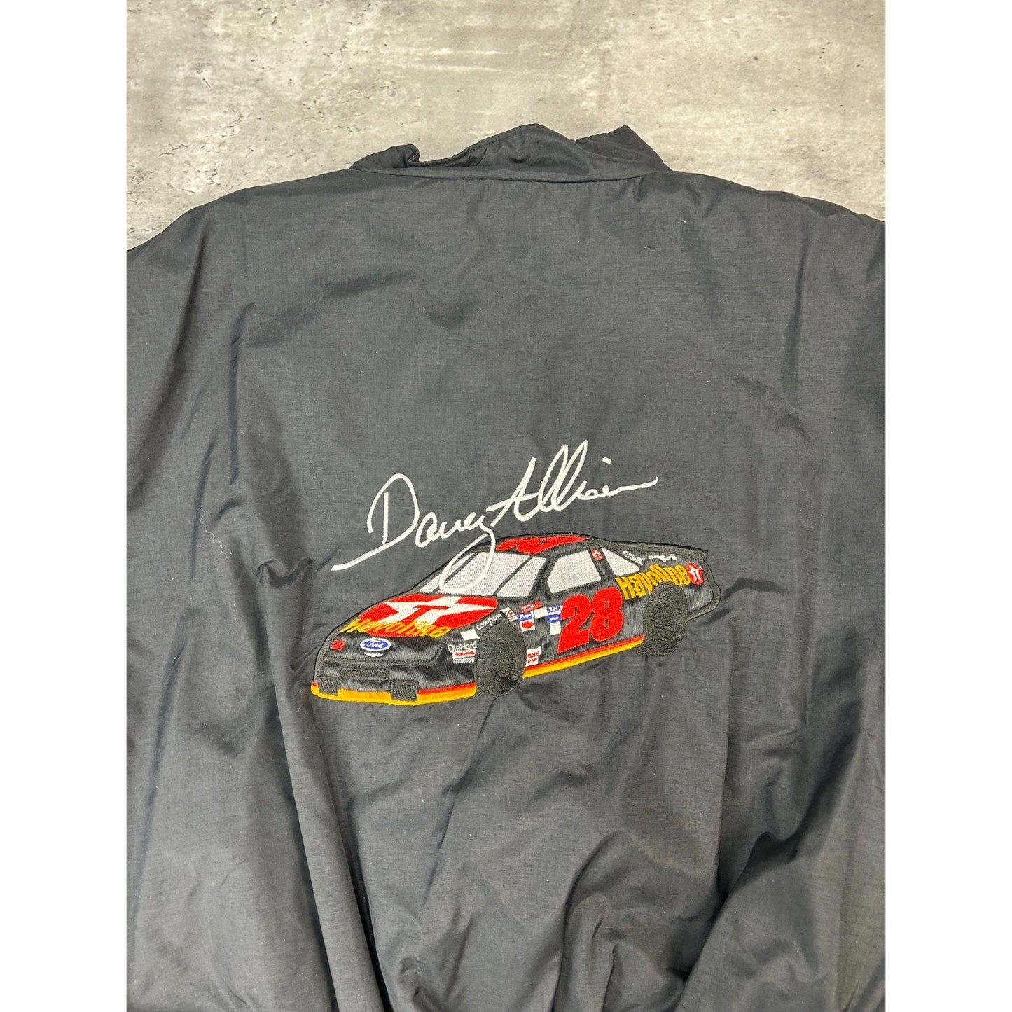 Vintage 90s Davey Allison #28 Embroidered Nascar Racing Bomber Jacket Size Large