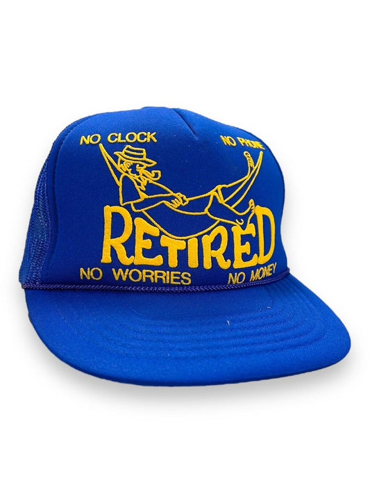 Vintage 80s Retired No Phone No Money Comedy Slogan Trucker Snapback Hat OSFA