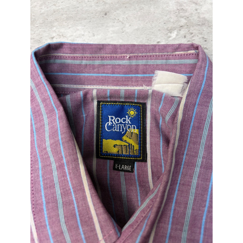 Vintage Rock Canyon Pearl Snap Striped Cropped Button Up Shirt Size XL