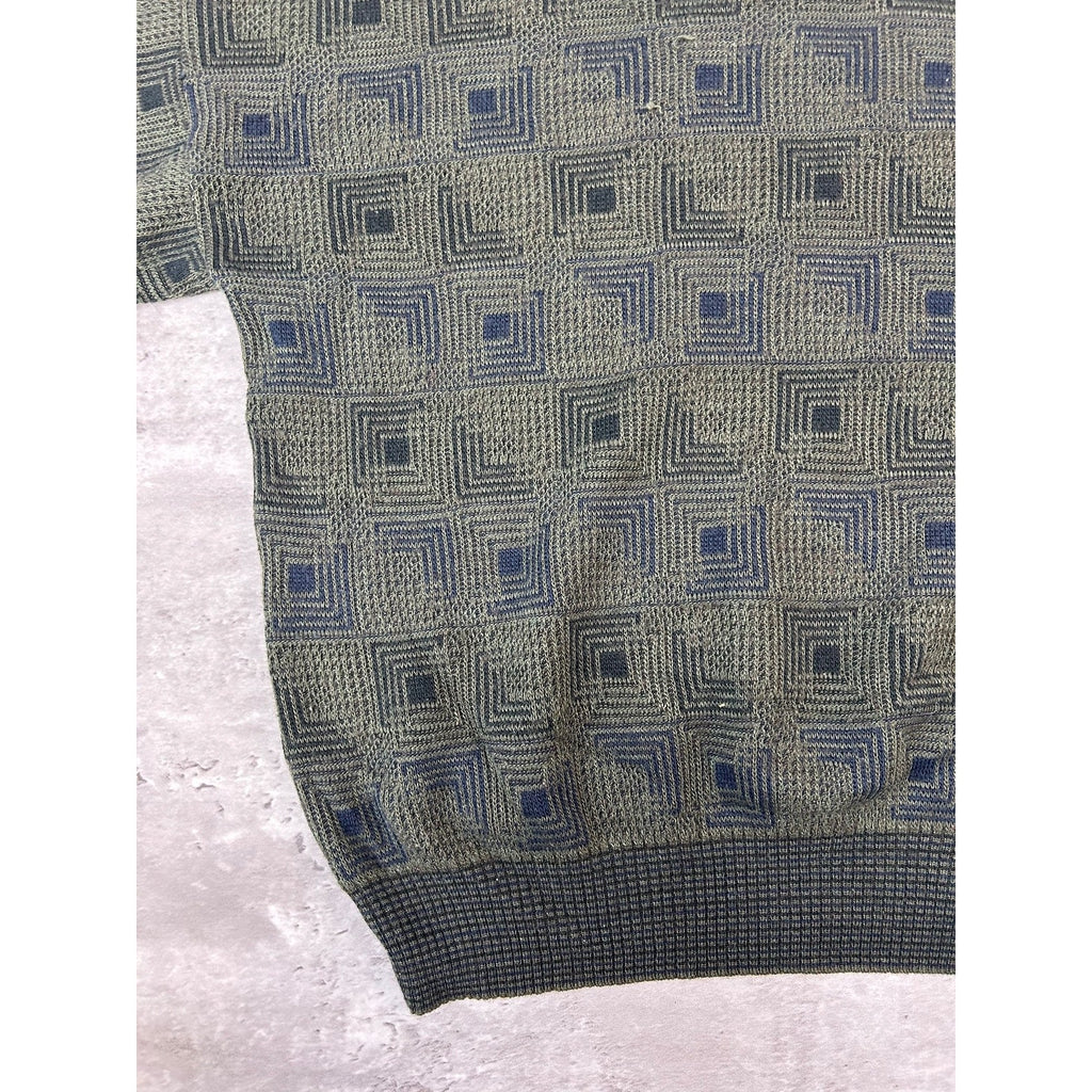Vintage 90s Idea Lomo Abstract Checkered Print Knit Sweater Size Small