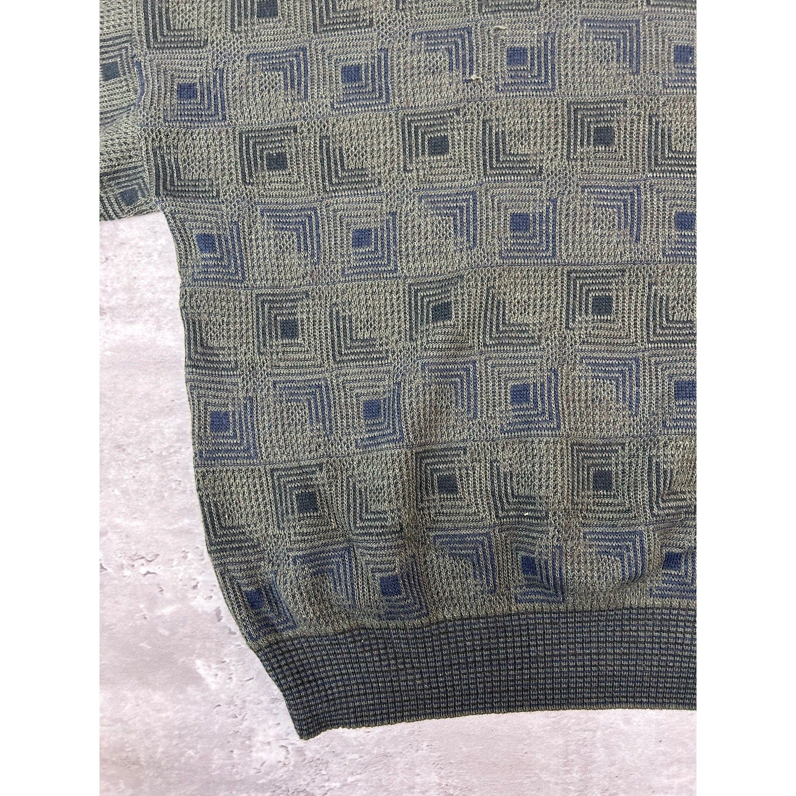 Vintage 90s Idea Lomo Abstract Checkered Print Knit Sweater Size Small