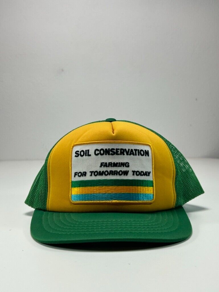 Vintage 80s Soil Conservation Farming For Tomorrow Trucker Snapback Hat OSFA