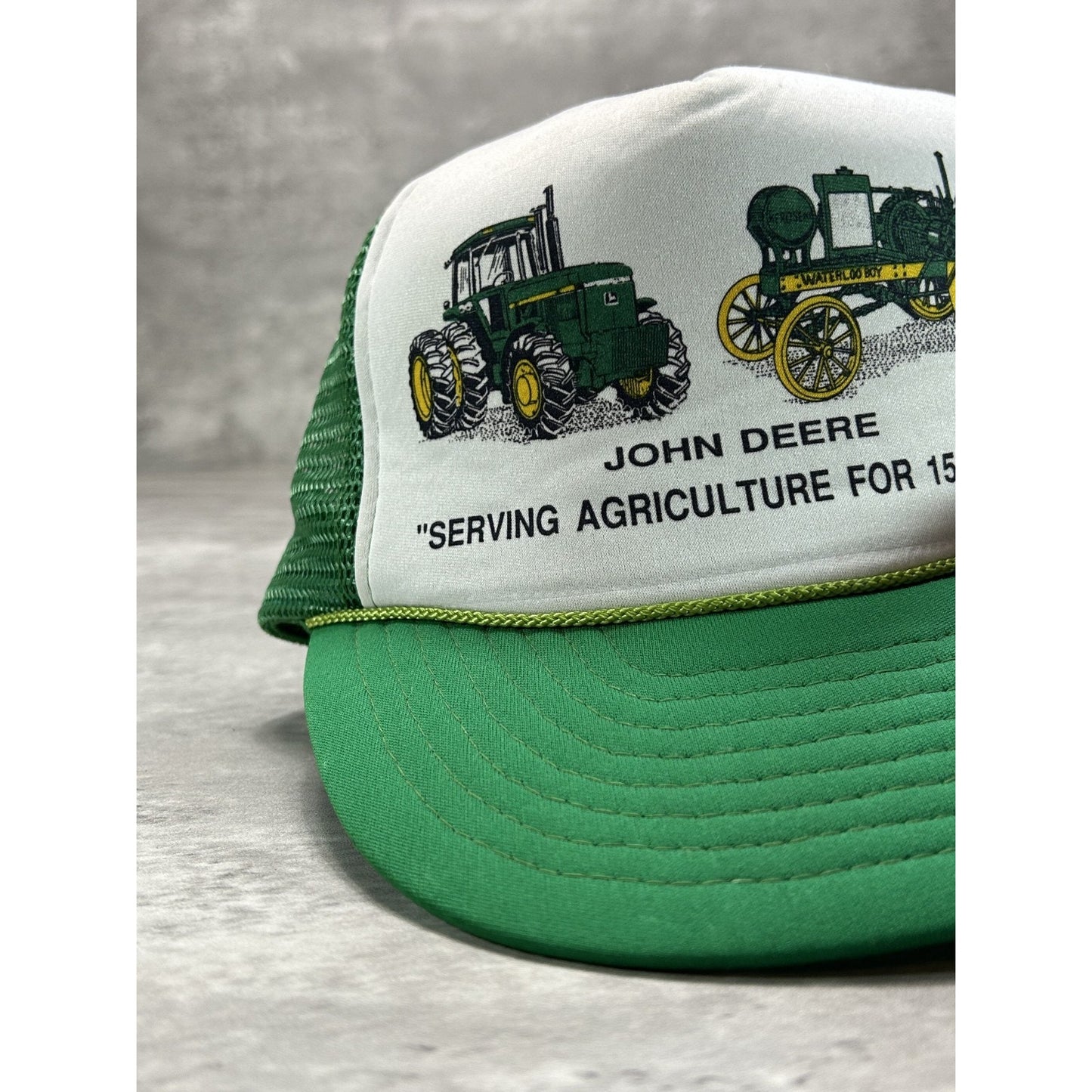 Vintage 1980s/90s John Deere Tractor Graphic Trucker Snapback Hat OSFA Green