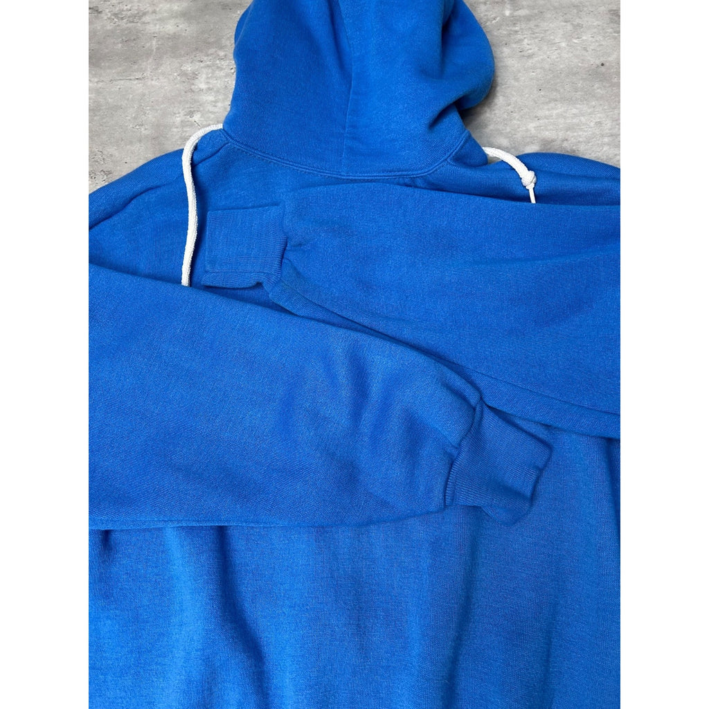 Vintage 80s Full Zip Hooded Blank Blue Sweatshirt Size Large