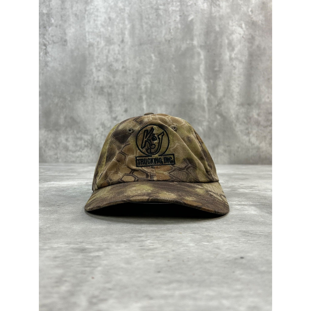 Vintage K&J Trucking Embroidered Camo Print Hunting Strapback Hat OSFA