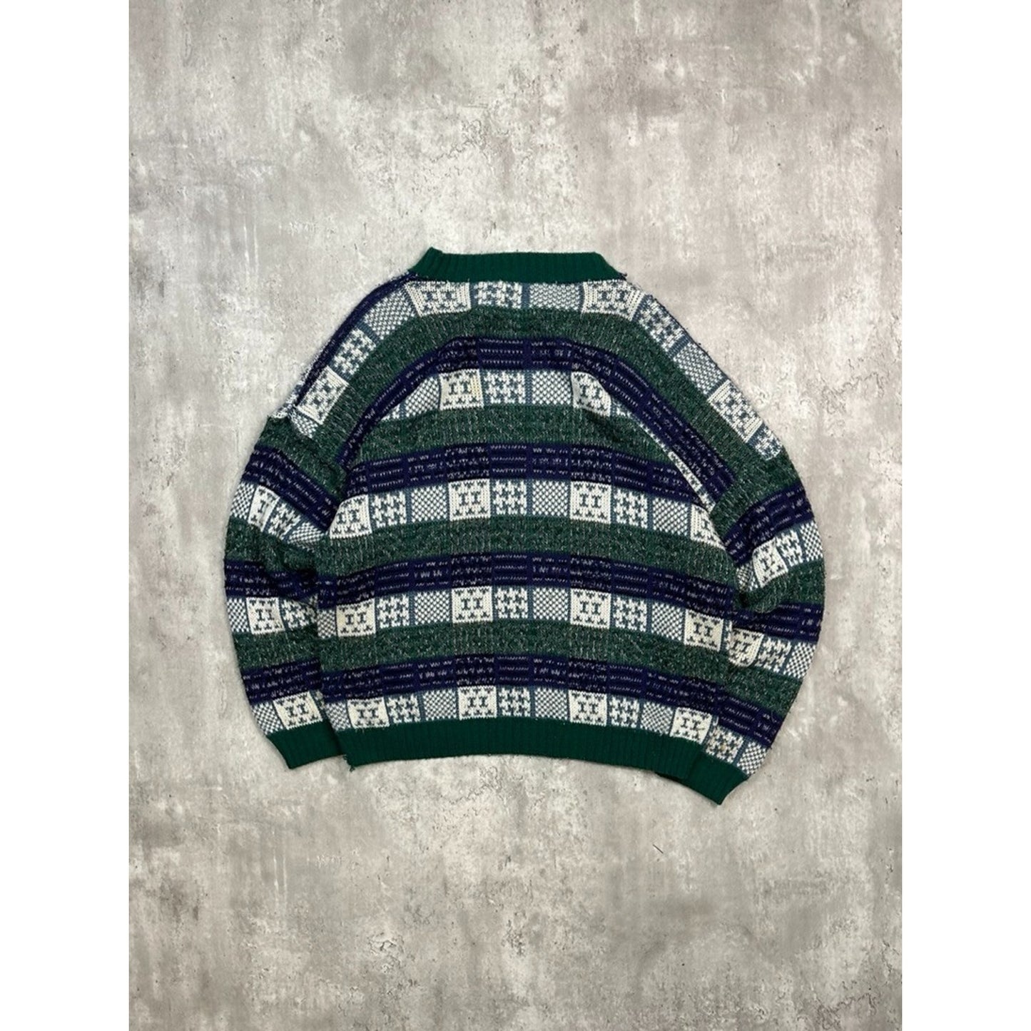 Vintage 90s Checkered Striped Print Pullover Knit Sweater Size Large