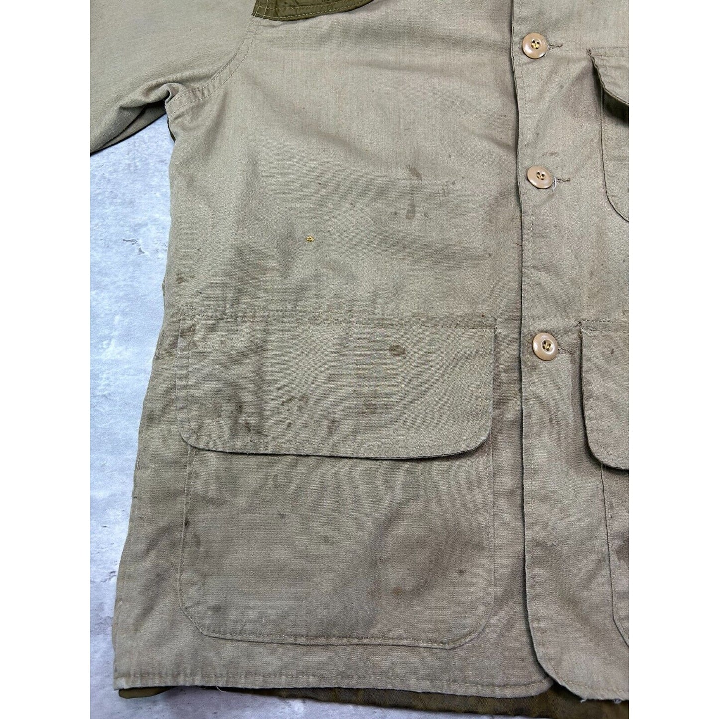 Vintage 1970s Saf-T-Bak Three Pocket Hunting Long Jacket Size XL Beige