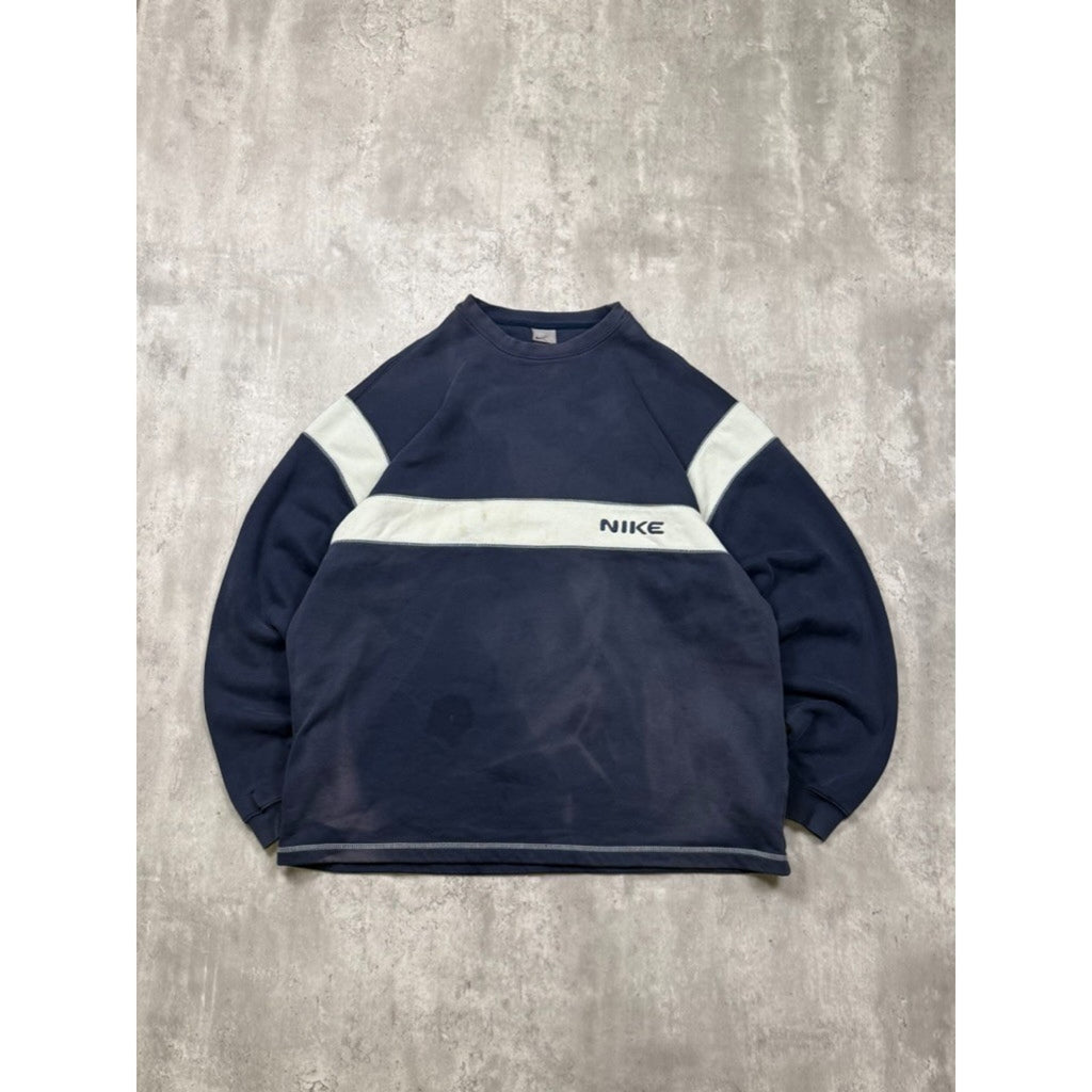 Vintage Nike Embroidered Tech Spellout Striped Crewneck Sweatshirt Size Large