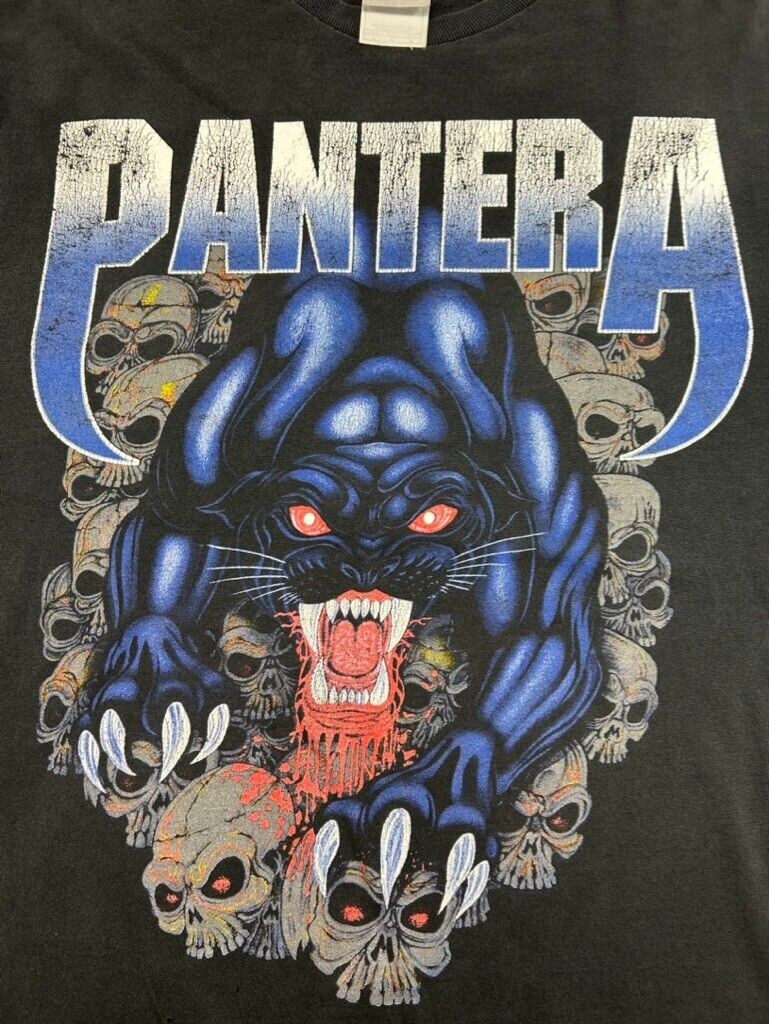 Vintage Pantera Panther Skull Graphic Metal Music T-Shirt Size Large Black