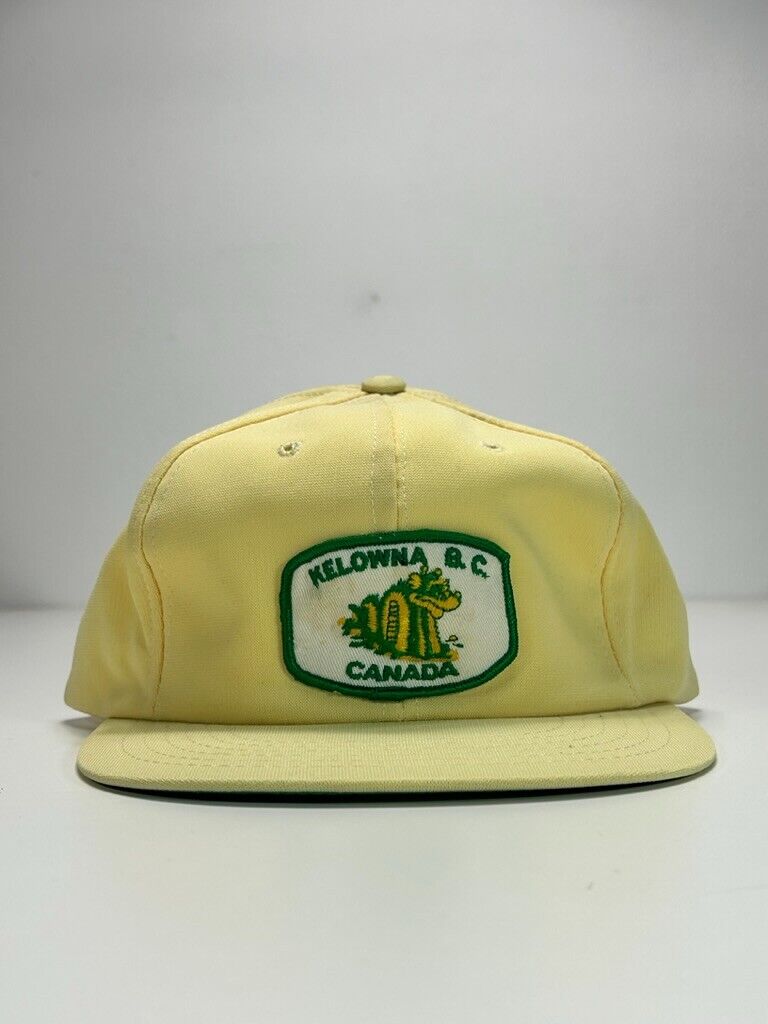 Vintage 80s Kelowna BC Embroidered Patch Destination Snapback Hat OSFA Yellow