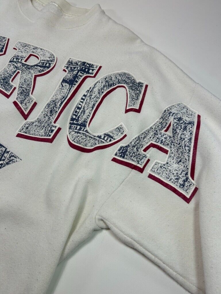 Vintage 90s America Big Spell Out Graphic Crewneck Sweatshirt Size XL White